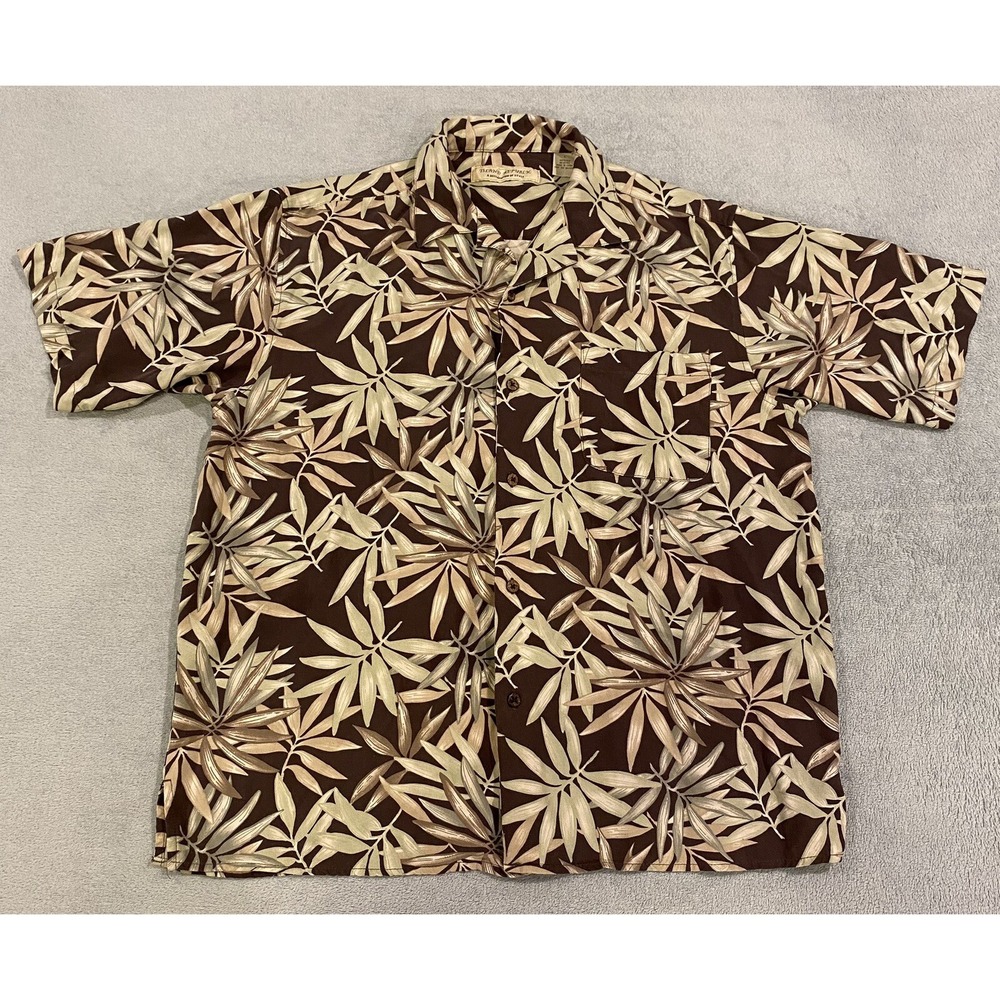 Island Republic Shirt Mens Large Hawaiian Floral‎ Button Up 100% Silk Camp Adult
